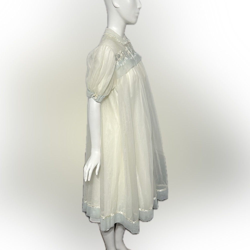 GOTHAM GOLD STRIPE Vintage Nightgown Robe Set Chiffon & Nylon White & Blue 32/S - Picture 9 of 16